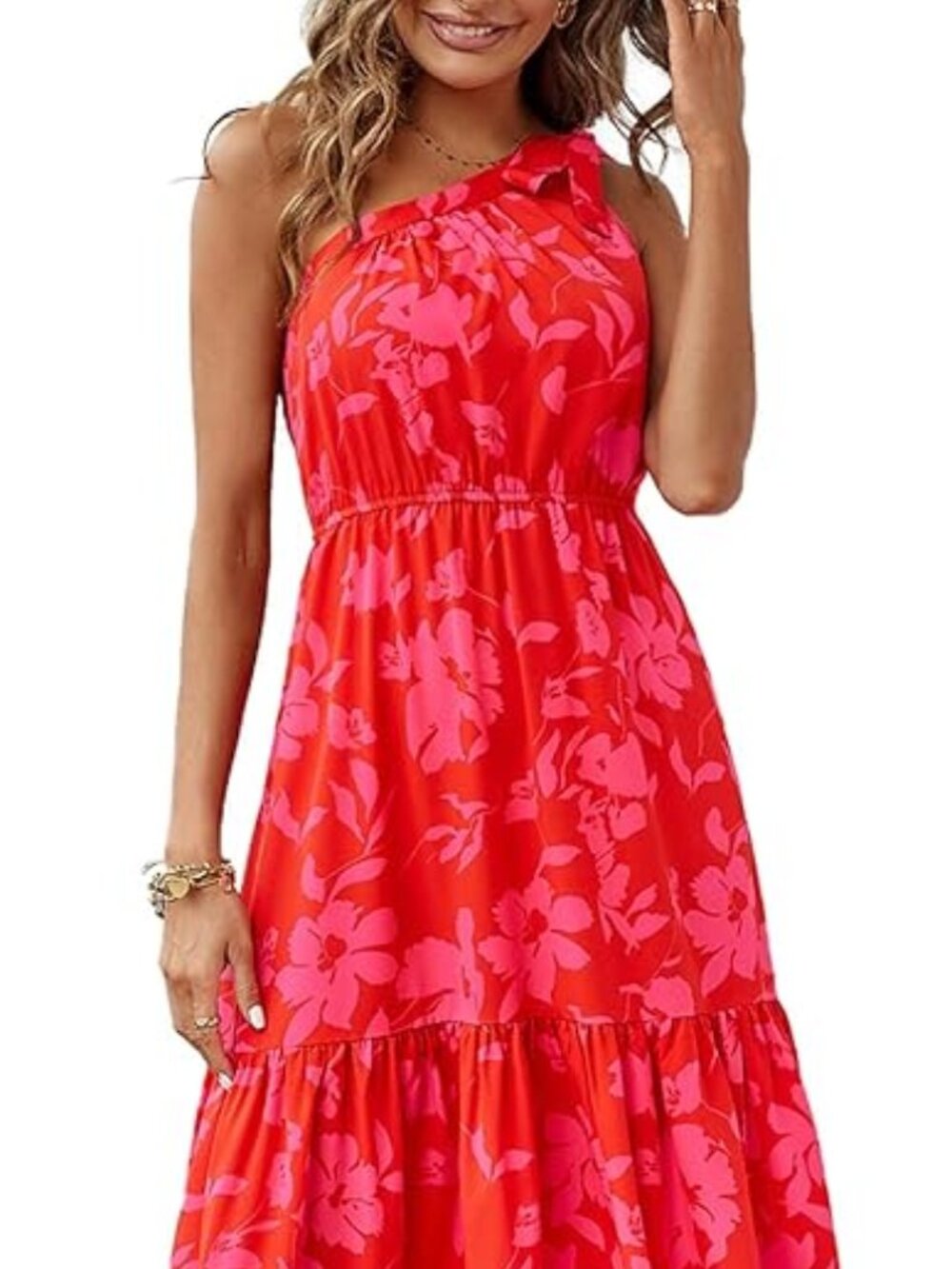 PRETTYGARDEN Women's One Shoulder Boho Floral Maxi Dress